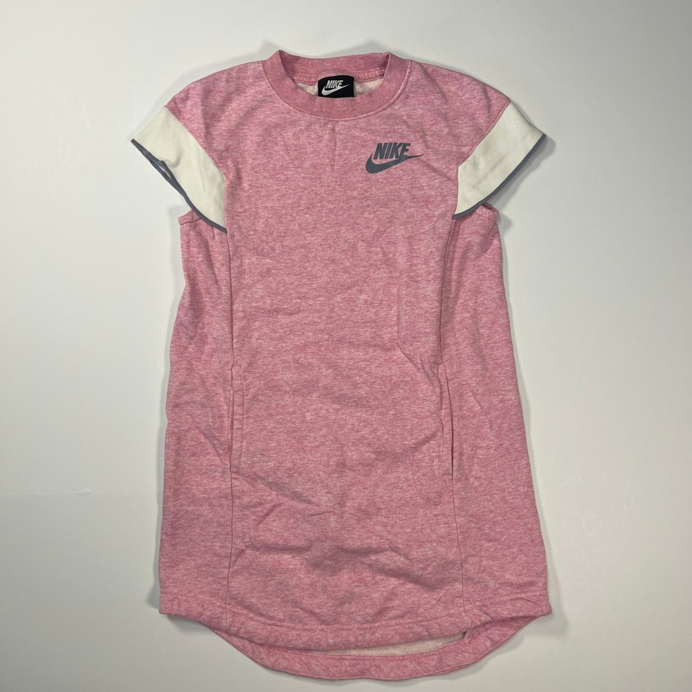 Nike Sweatshirt Dress Kids Size M Pink Heather Short Sleeve Fleece AH8288-654